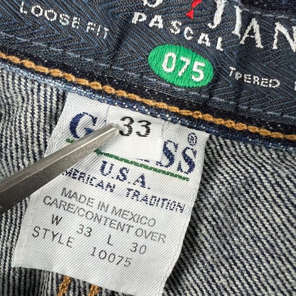 VTG 90s Guess Jeans Men's 29* Pascal Loose Tapered Dark Blue Cotton Denim Tag 33 - Picture 7 of 16